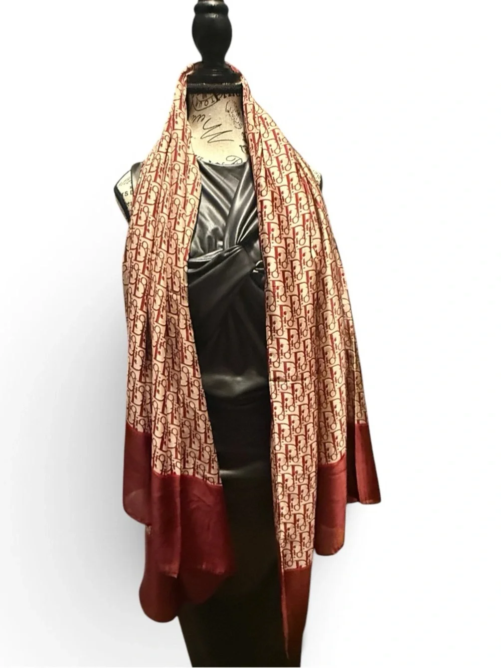 Christian Dior monogram Oblique Silk Scarf, Pink Burgundy wrap Long Scarf new